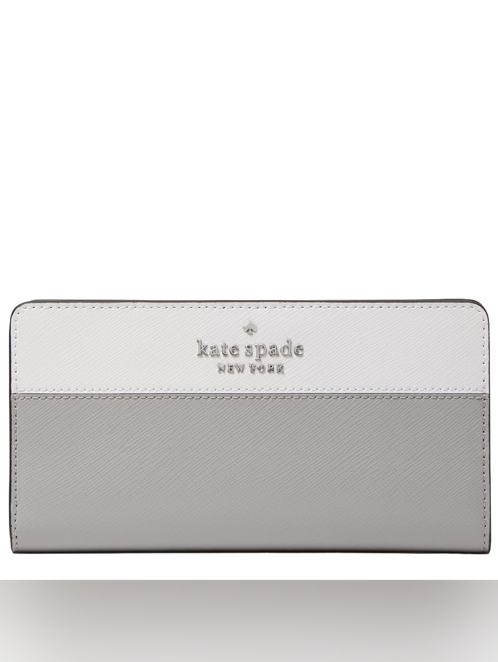 NWT Kate Spade Staci White And Gray Colorblock Large Slim Bi-fold Wallet
